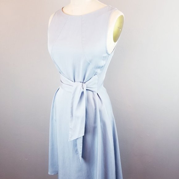 Zara Denim Couture Sky Blue Sleeveless Wrap Fit & Flare Dress Women's Size Small - Picture 4 of 9